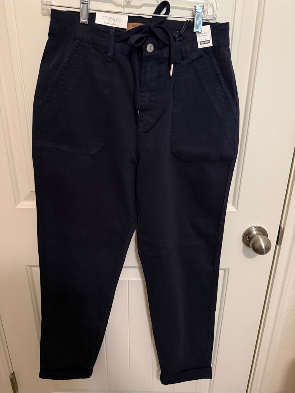 Judy Blue Navy Ankle Crop Drawstring Pants Size 7/28